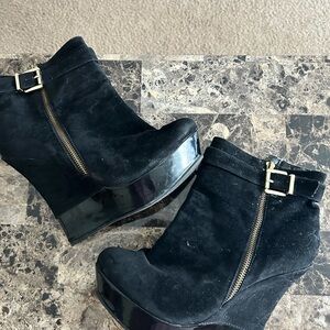 Black Suede Wedge Ankle Boots